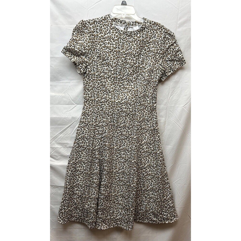 Pink Desert Womens Medium Leopard Print Dress Puff Sleeve A-Line Animal Print